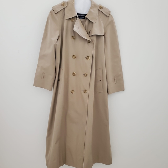 Burberry Double Breasted Raglan Sleeve Cotton Blend Long Trench Coat